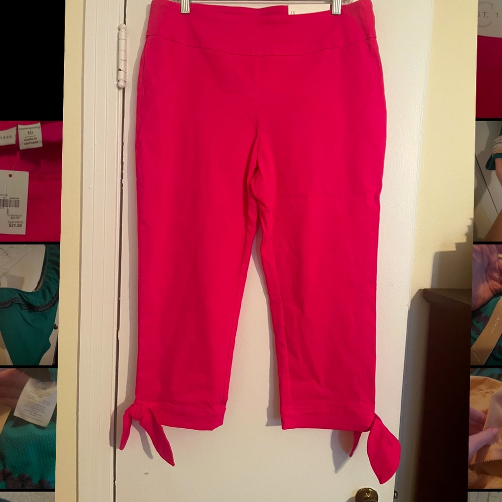 Hot pink cropped pants.
